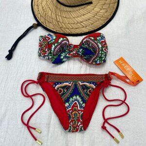Hale Bob 2 PC Red Print Bikini Swimsuit Set XS Top & S Bottom